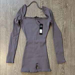 Women's FashionNova Long Sleeve Square Neck romper - Gray